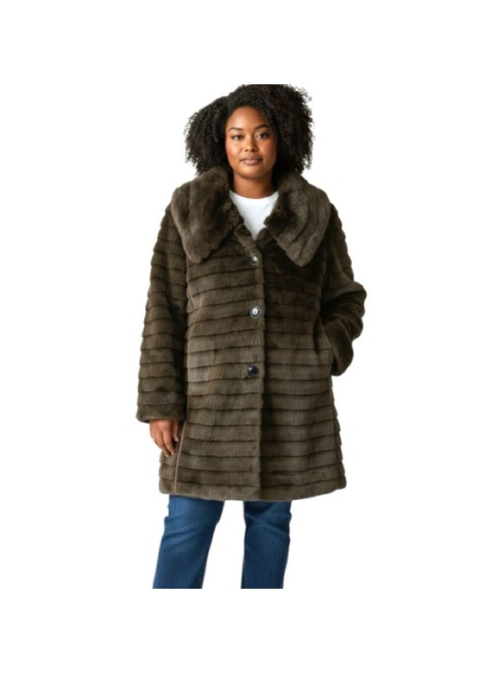 Vintage 90s Brown Faux Fur Coat Sz XL Teddy Winter Jacket Button Front